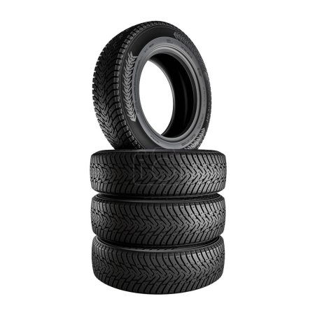 Photo for Vertical stack of four new automotive tires isolated on a white background,3d render - Royalty Free Image