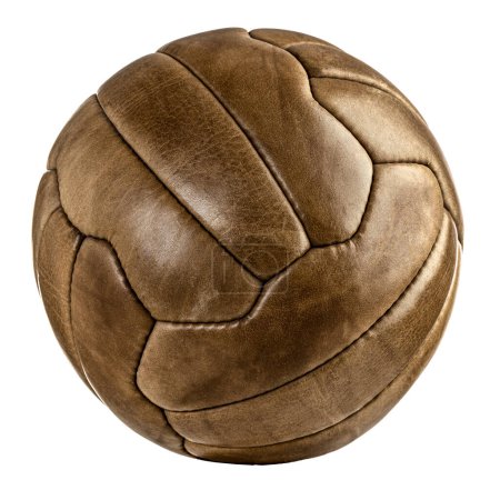 Téléchargez les photos : Football classique en cuir marron vieilli, isolé sur fond blanc - en image libre de droit