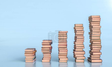Photo for Gradient of stacked books symbolizing knowledge growth. 3d render - Royalty Free Image