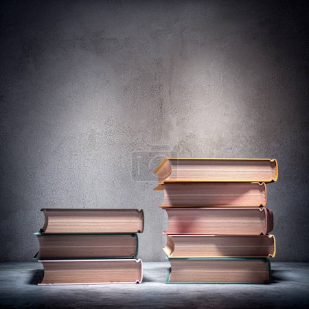 Photo for Piles of hardcover books  indicating study and knowledge. 3d render - Royalty Free Image