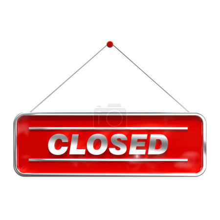 3d rendered red and white closed sign with a metallic border, isolated on a white background