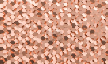 Téléchargez les photos : Fond motif hexagone de cuivre avec texture métallique. 3d rendu - en image libre de droit