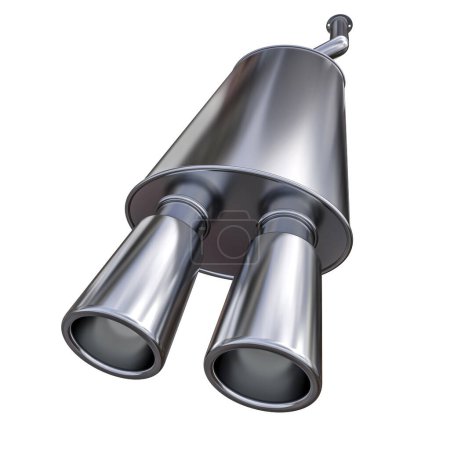 Photo for Isolated steel car muffler on white. 3d render - Royalty Free Image