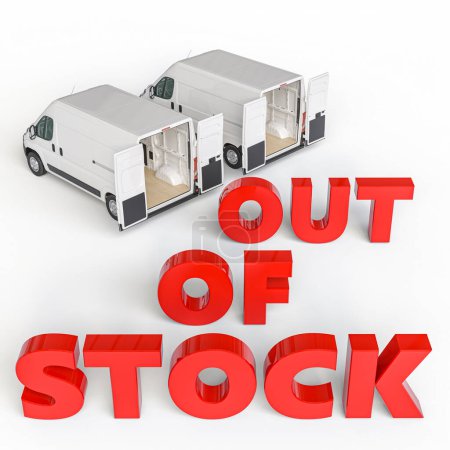 Photo for Delivery vans alongside out of stock text. 3d render - Royalty Free Image