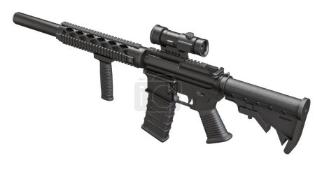 Foto de Representación 3d de un rifle de francotirador negro con visor aislado sobre un fondo blanco - Imagen libre de derechos