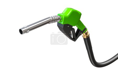 Téléchargez les photos : 3d rendu d'une buse de pompe à carburant verte avec un bec métallique sur fond blanc - en image libre de droit