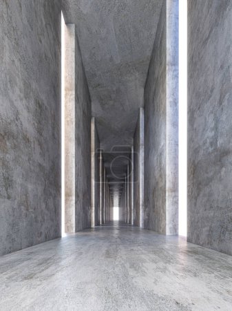 Photo for Long corridor with concrete walls illuminated by natural light . 3d render - Royalty Free Image