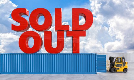 Photo for 3d rendering of a bold red sold out sign over warehouse scene with forklift and containers - Royalty Free Image
