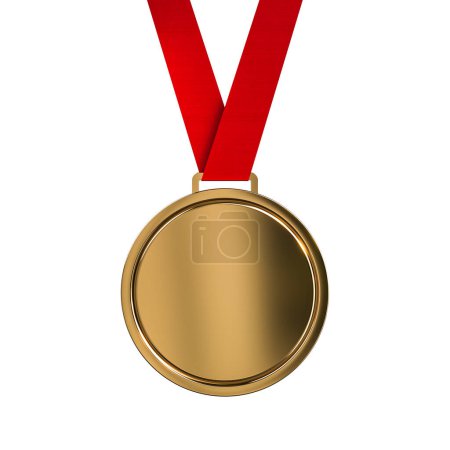 Foto de Medalla de bronce realista con una cinta roja, 3d render. - Imagen libre de derechos