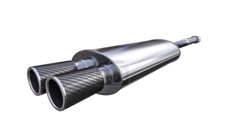 Dual carbon fiber exhaust pipe on white. 3d render