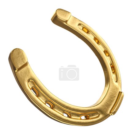 3d illustration of a shiny golden horseshoe, symbolizing luck and fortune, isolated on white