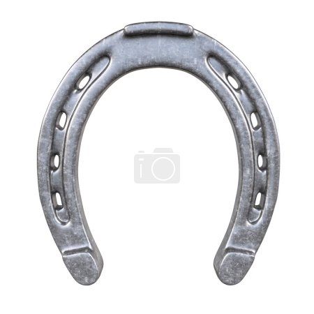 Photo for Shiny metal horseshoe with detailed texture isolated on a white backdrop. 3d render - Royalty Free Image