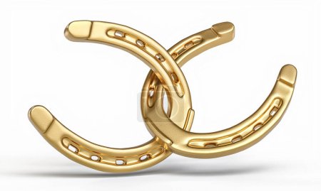3d render of intertwined golden horseshoes isolated on white
