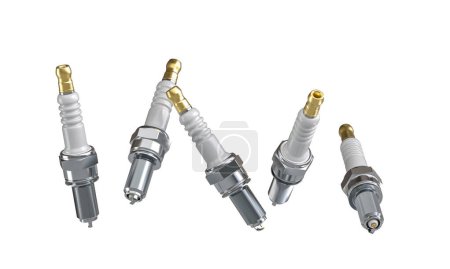 car spark plugs on a white background 3d render