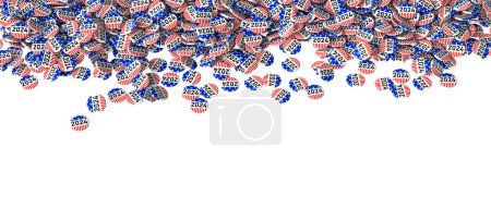 Foto de 2024 united states election pins spread out, isolated on a white surface - Imagen libre de derechos