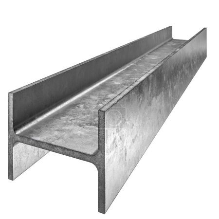 High-quality image of a metallic i-beam used for construction, isolated on a white backdrop