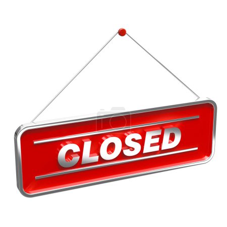  red, glossy closed sign hanging white background