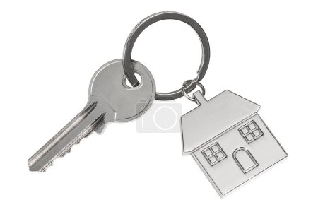 Foto de Casa de plata en forma de llavero vinculado clave de metal fondo transparente - Imagen libre de derechos
