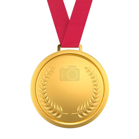 Médaille d'or couronne de laurier ruban rouge fond translucide