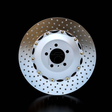 Detailed metal disc brake isolated on a dark backdrop. square shape image