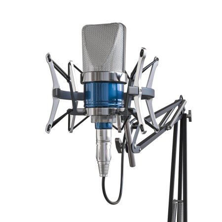studio microphone shock mount isolated white background. recording, sound