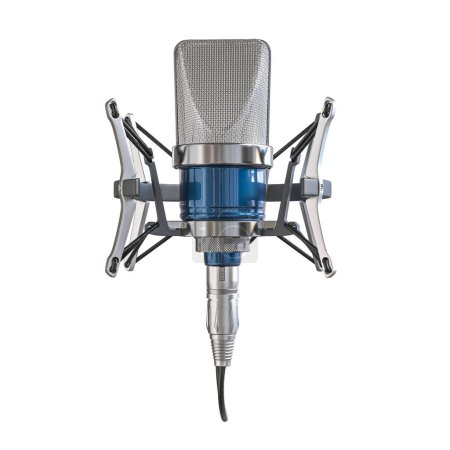 condenser microphone  shock mount studio recording, isolated  transparent backdrop