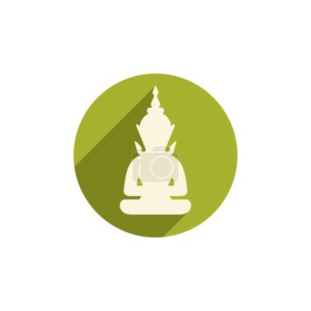 Illustration for Buddha statue flat style vector icon. Round with long shadow. - Royalty Free Image
