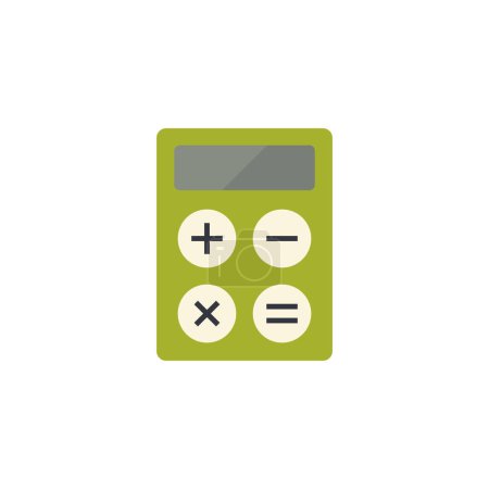Téléchargez les illustrations : Calculatrice icône vectorielle de style plat. Calculatrice verte sur fond blanc. - en licence libre de droit