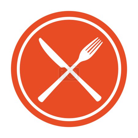 Illustration for Restaurant emblem. Crossed fork and knife on orange circle. - Royalty Free Image