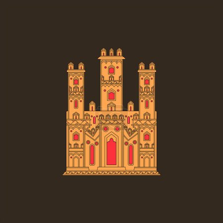 Illustration for Medieval castle. Old castle with towers vector line illustration. - Royalty Free Image