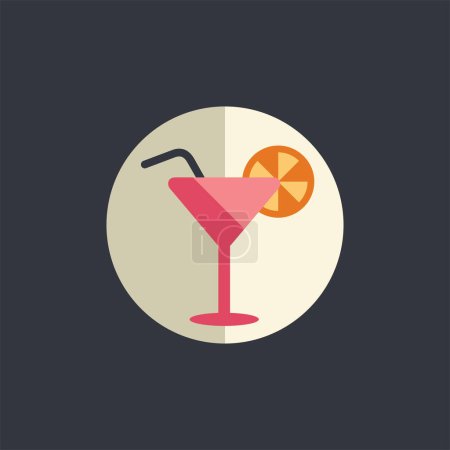 Téléchargez les illustrations : Cocktail d'alcool avec tranche d'orange icône vectorielle de style plat - en licence libre de droit