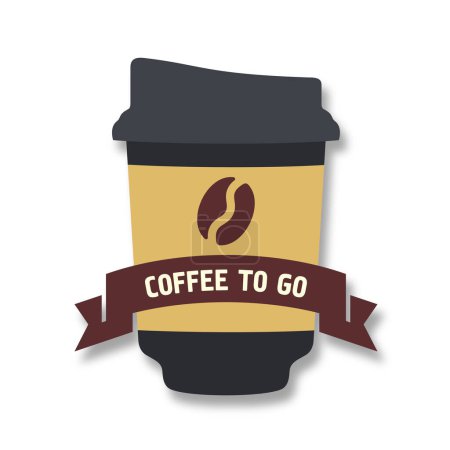 Illustration for Coffee to go cup flat vector illustration. Coffee take away emblem. - Royalty Free Image