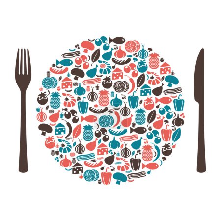 Illustration for Food round shape background with fork and knife - Royalty Free Image