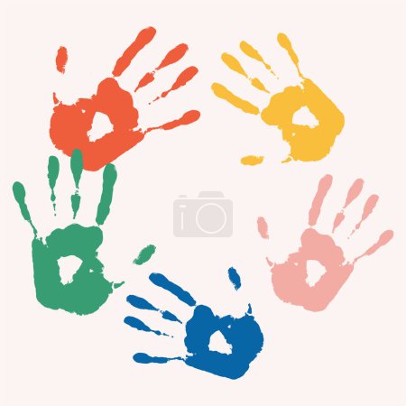 Téléchargez les illustrations : Illustration vectorielle d'empreintes de mains colorées - en licence libre de droit