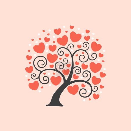 Illustration for Tree with heart leaves. Illustration for wedding invitation, Valentine card. - Royalty Free Image