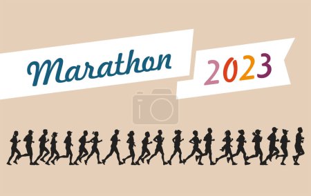 Illustration for Running people marathon 2023 vector illustration - Royalty Free Image