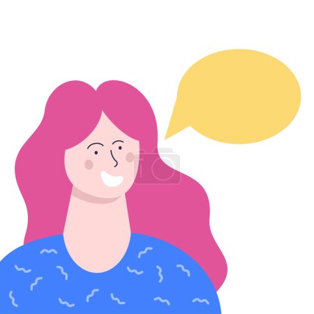 Téléchargez les illustrations : Une femme qui parle. Illustration vectorielle plate colorée lumineuse mignonne. - en licence libre de droit