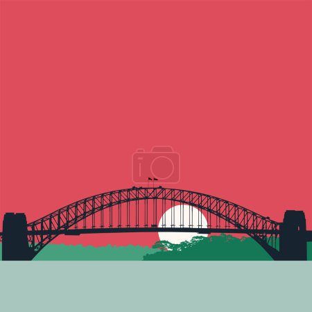 Illustration for Australian city of Sydney. Harbour bridge flat vector illustration. - Royalty Free Image