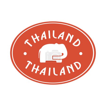 Ilustración de Sello de Tailandia, etiqueta. Pegatina ovalada naranja con elefante blanco. - Imagen libre de derechos