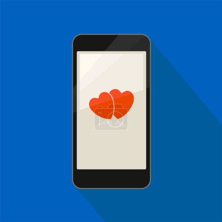 Illustration for Romantic message, hearts on phone flat style vector design. - Royalty Free Image
