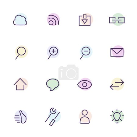 Illustration for Web line thin icon set with pastel coloured spots - Royalty Free Image