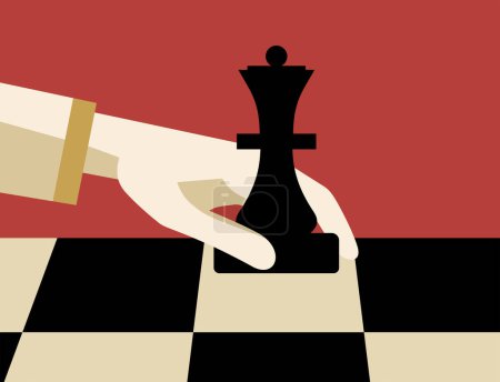 Illustration for Hand holding a chess piece. Vector illustration. - Royalty Free Image
