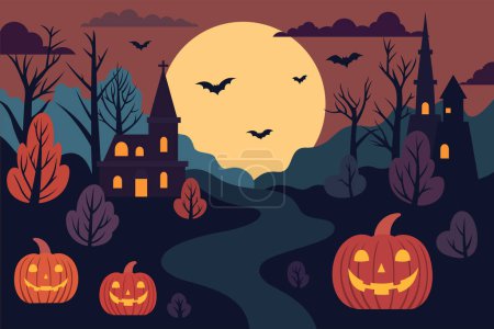 Téléchargez les illustrations : Illustration effrayante d'Halloween avec des citrouilles - en licence libre de droit