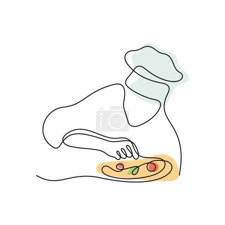Téléchargez les photos : Chef cuisine repas une ligne vectorielle illustration - en image libre de droit