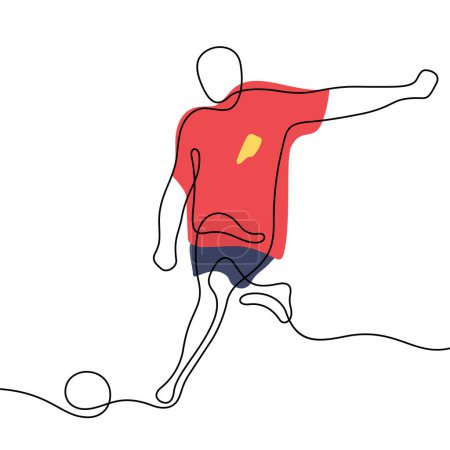 Téléchargez les illustrations : Football joueur une ligne vectorielle illustration - en licence libre de droit