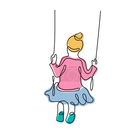 Illustration for Little girl on swing continuous line vector illustration - Royalty Free Image