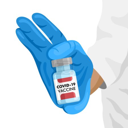Ilustración de El médico sostiene la ilustración del vector del matraz vacunal Covid-19 - Imagen libre de derechos