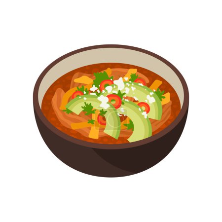Téléchargez les illustrations : Tortilla au poulet Soupe Illustration vectorielle de la nourriture mexicaine - en licence libre de droit