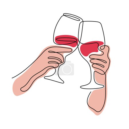 Illustration for Hands cheering with glasses of red wine vector illustration - Royalty Free Image