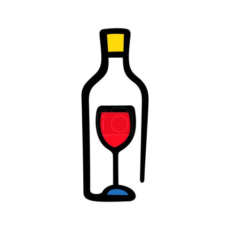 Illustration for Wine bottle and glass. Vector illustration. - Royalty Free Image